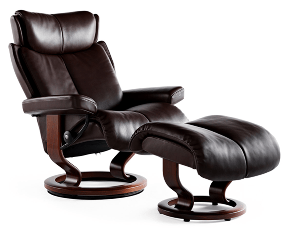 Stressless Magic medium leather recliner and ottoman